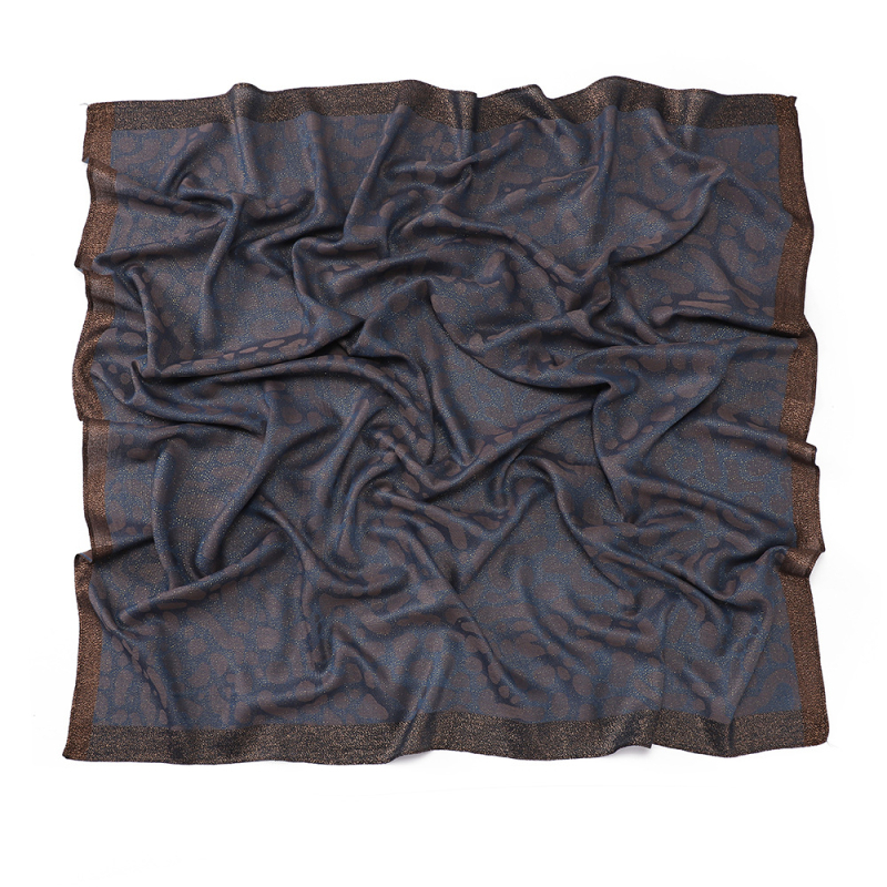 Modern arany fonalú négyszögletű sál nőknek, vintage etnikus stílus, 100x100 cm, poliészter.
