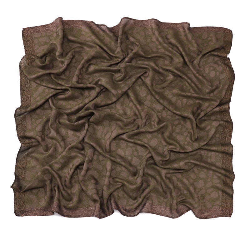 Modern arany fonalú négyszögletű sál nőknek, vintage etnikus stílus, 100x100 cm, poliészter.