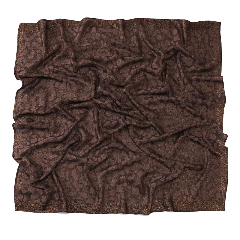 Modern arany fonalú négyszögletű sál nőknek, vintage etnikus stílus, 100x100 cm, poliészter.