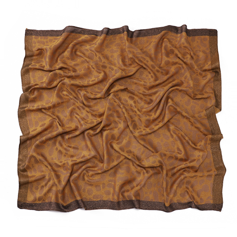 Modern arany fonalú négyszögletű sál nőknek, vintage etnikus stílus, 100x100 cm, poliészter.