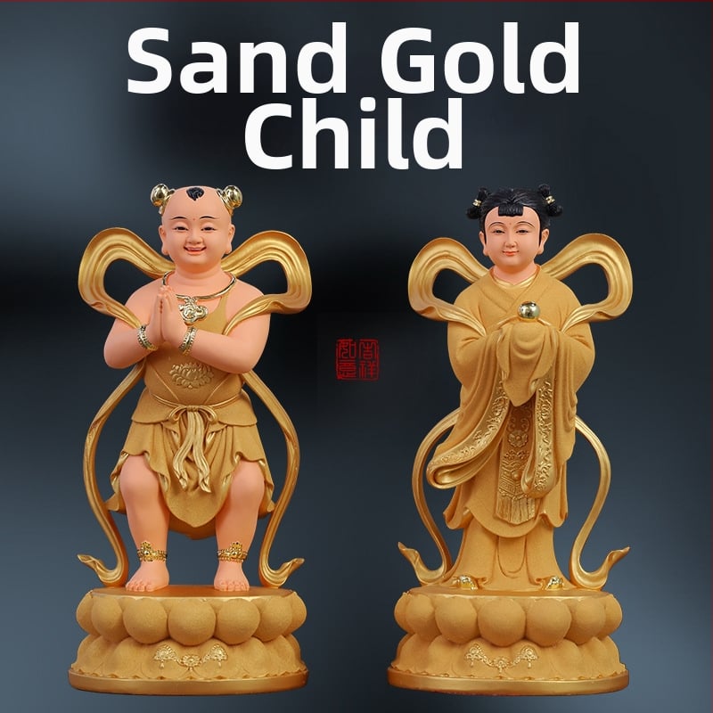 Socha Guanyin so zlatým chlapcom a jadeovou dievčatkou, domová dekorácia pre blahobyt, sprievodcovia naľavo a napravo
