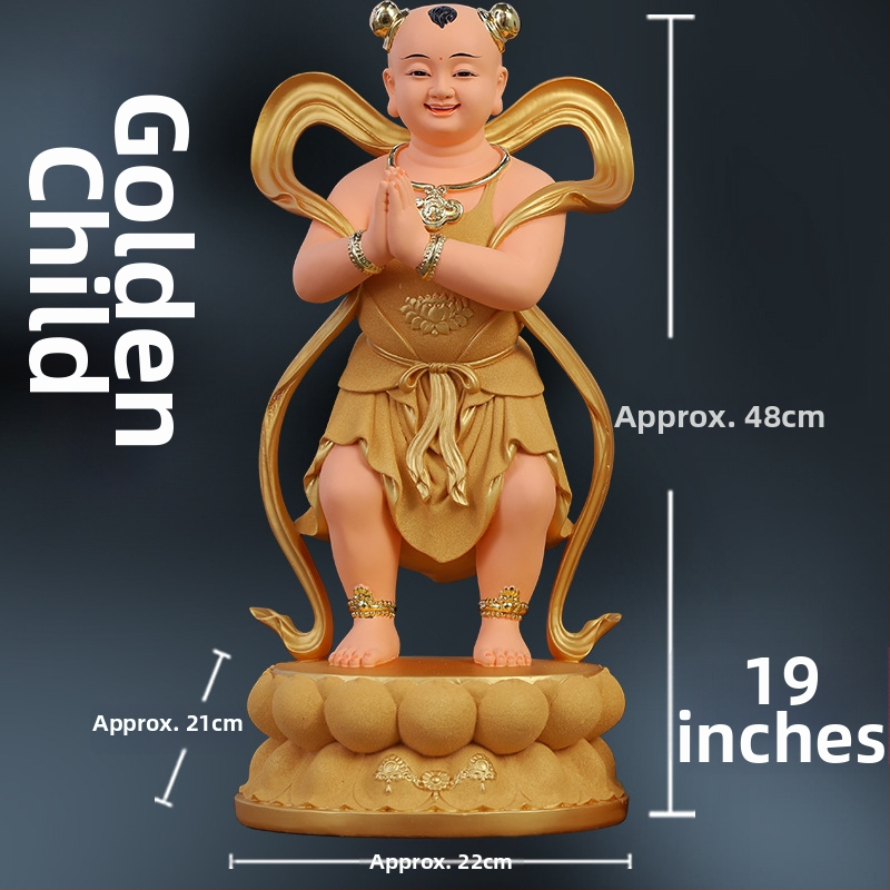 Socha Guanyin so zlatým chlapcom a jadeovou dievčatkou, domová dekorácia pre blahobyt, sprievodcovia naľavo a napravo