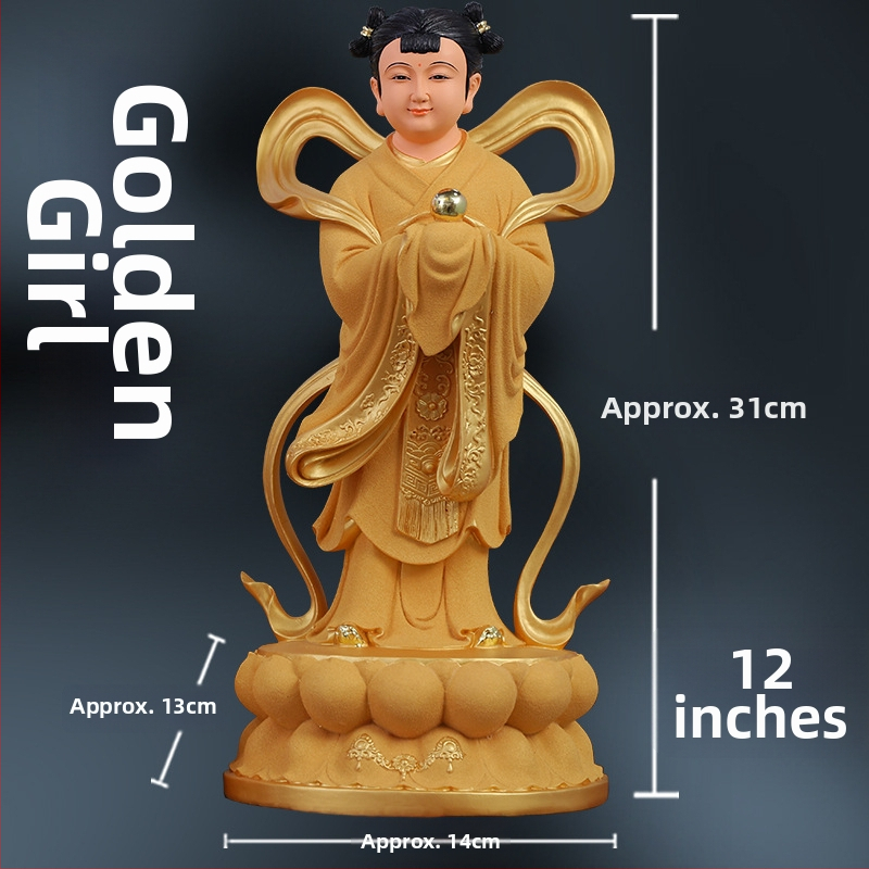 Socha Guanyin so zlatým chlapcom a jadeovou dievčatkou, domová dekorácia pre blahobyt, sprievodcovia naľavo a napravo