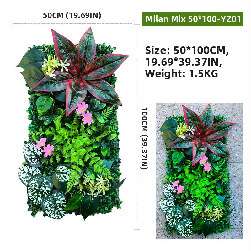 Panel zo steny z umelých rastlín, 50×100 cm, dekoratívne pozadie pre vstup do nákupného centra