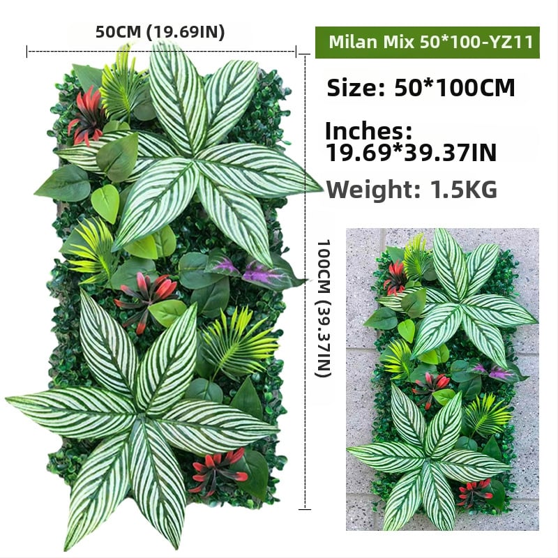 Panel zo steny z umelých rastlín, 50×100 cm, dekoratívne pozadie pre vstup do nákupného centra