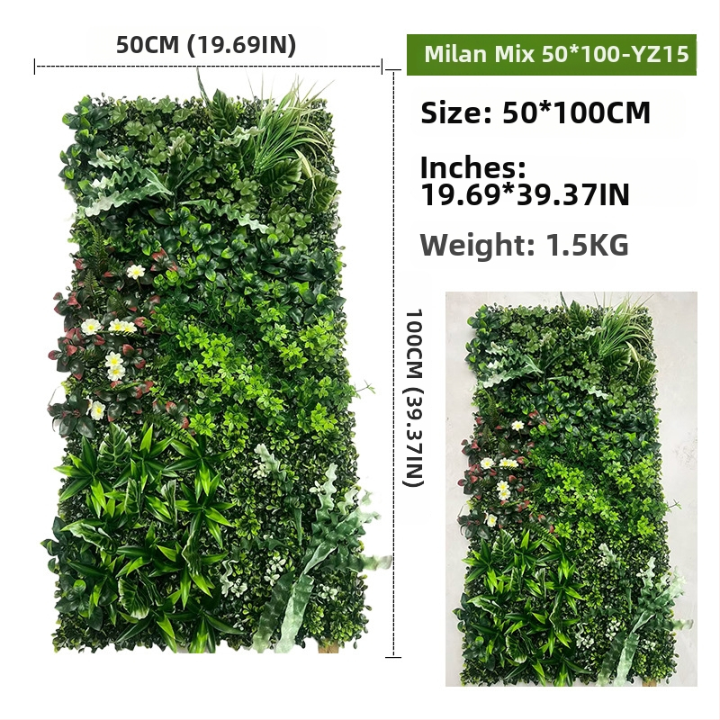 Panel zo steny z umelých rastlín, 50×100 cm, dekoratívne pozadie pre vstup do nákupného centra