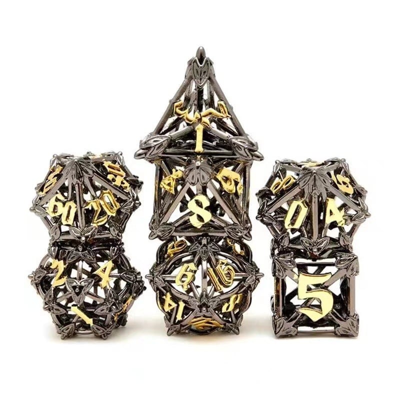 Metalni set kockica za stolne RPG s otvorenim uzorkom ruže