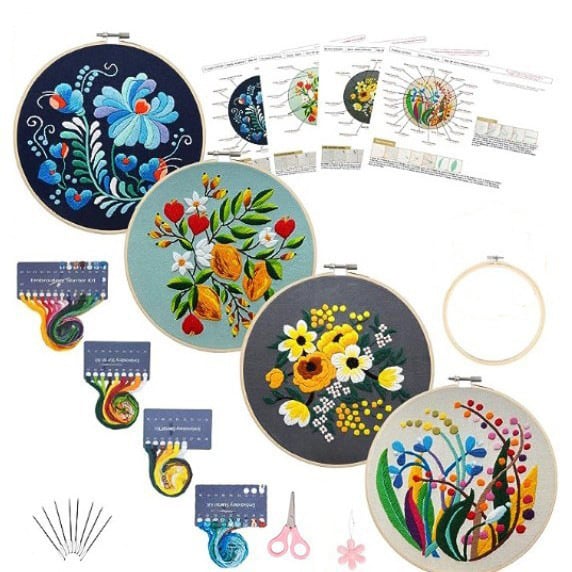 Nástenné vyšívané dielo s kvetinami a rastlinami – DIY súprava Lu embroidery