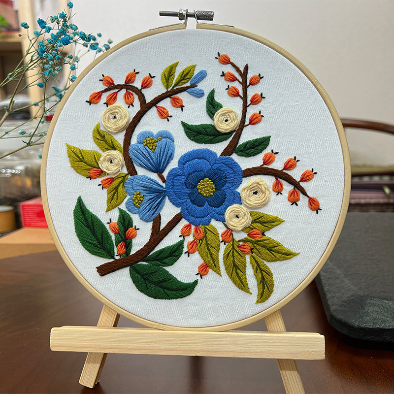 Nástenné vyšívané dielo s kvetinami a rastlinami – DIY súprava Lu embroidery
