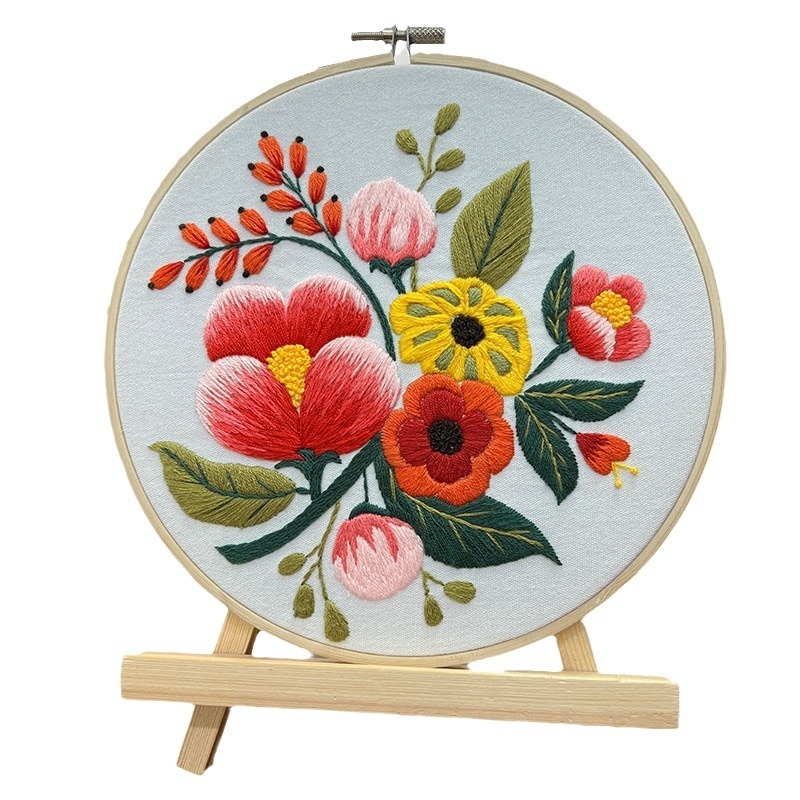Nástenné vyšívané dielo s kvetinami a rastlinami – DIY súprava Lu embroidery