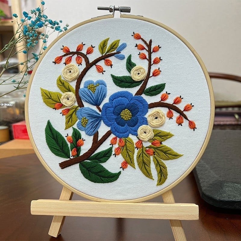 Nástenné vyšívané dielo s kvetinami a rastlinami – DIY súprava Lu embroidery
