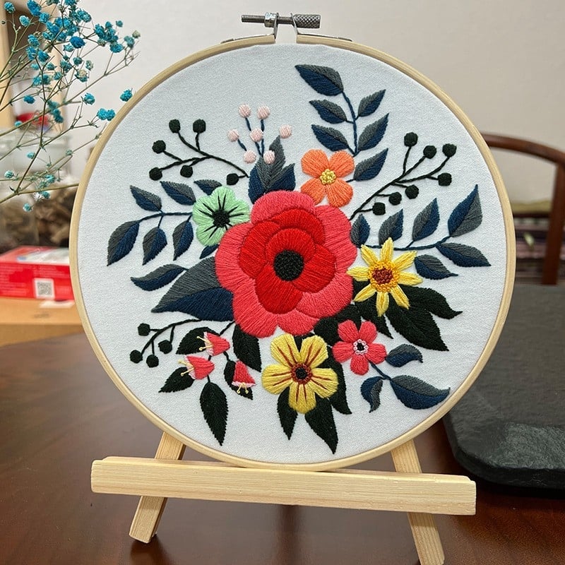 Nástenné vyšívané dielo s kvetinami a rastlinami – DIY súprava Lu embroidery