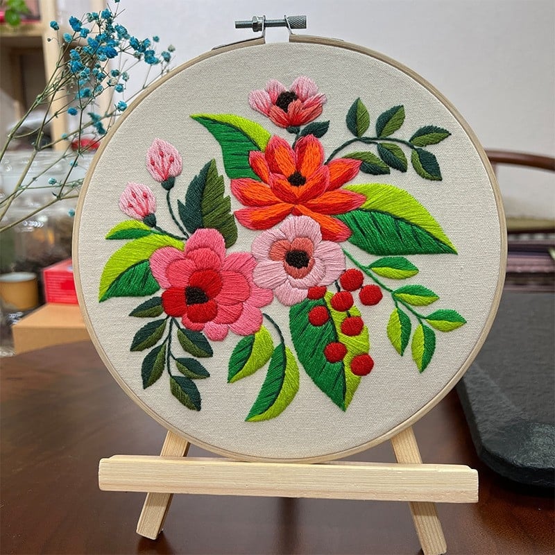 Nástenné vyšívané dielo s kvetinami a rastlinami – DIY súprava Lu embroidery