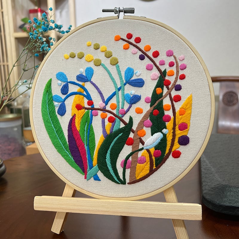 Nástenné vyšívané dielo s kvetinami a rastlinami – DIY súprava Lu embroidery