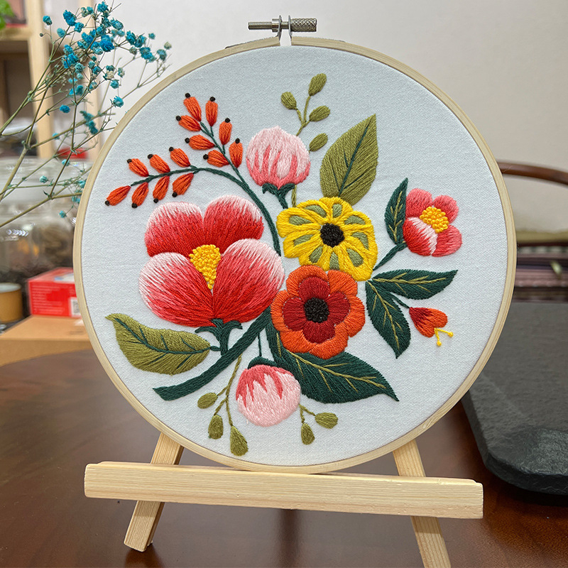 Nástenné vyšívané dielo s kvetinami a rastlinami – DIY súprava Lu embroidery