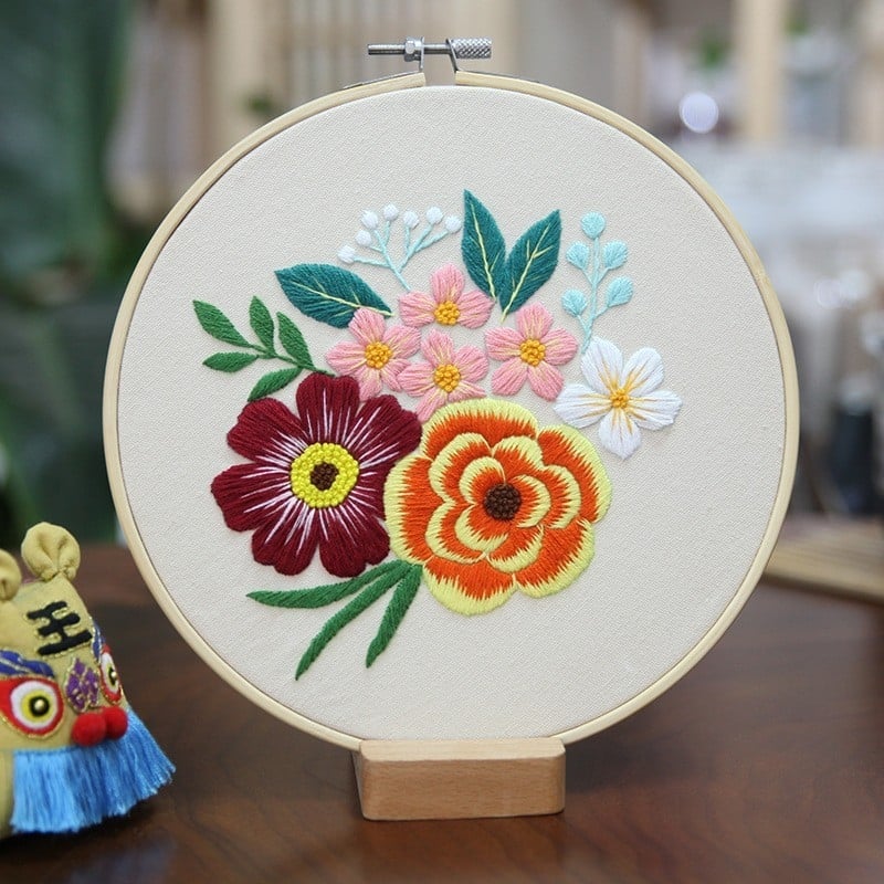 Nástenné vyšívané dielo s kvetinami a rastlinami – DIY súprava Lu embroidery