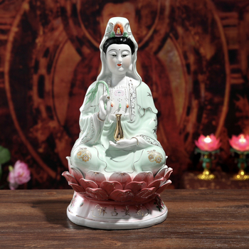 Keramické Guanyin sošky – v červenom a zelenom rúchu, Bodhisattva Nanhai Guanyin