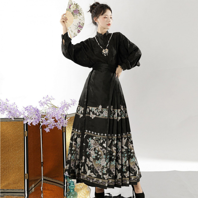 Ženska suknja s zlatnim brokatnim vezom, elegantna i vitka silueta, moderan kineski stil za svakodnevno nošenje