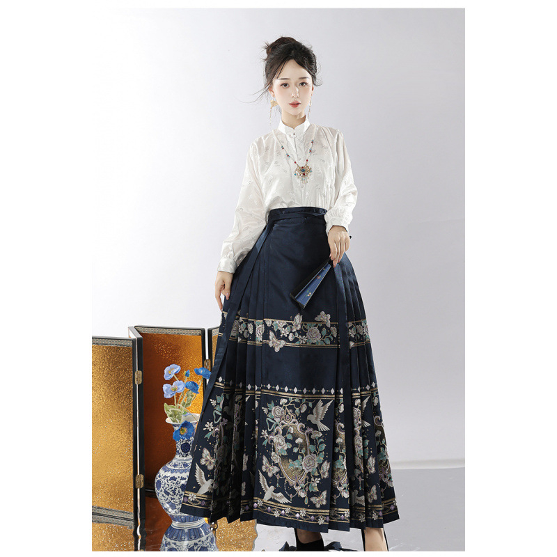 Ženska suknja s zlatnim brokatnim vezom, elegantna i vitka silueta, moderan kineski stil za svakodnevno nošenje