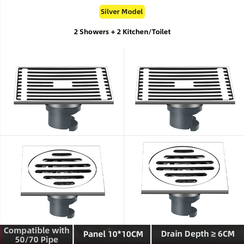 Nerezový podlahový odtok s deodorizačnou funkciou pre kúpeľňu a sprchu, proti zablokovaniu a proti hmyzu