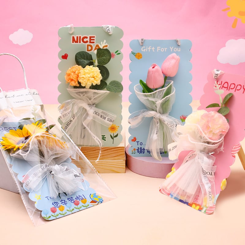 Karte k Dňu matiek so večnými kvetmi a DIY súprava na tulipány