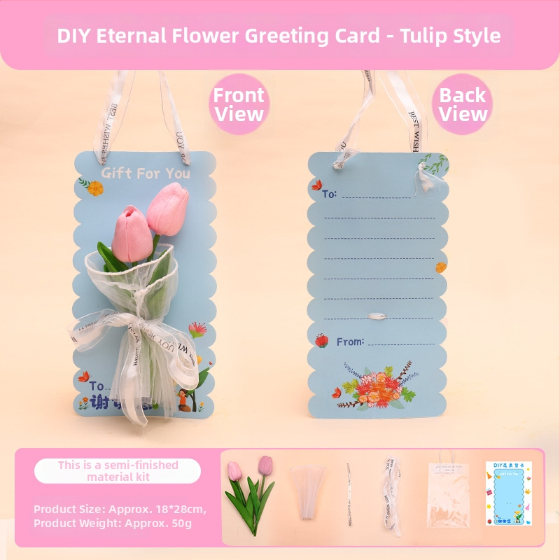 Karte k Dňu matiek so večnými kvetmi a DIY súprava na tulipány