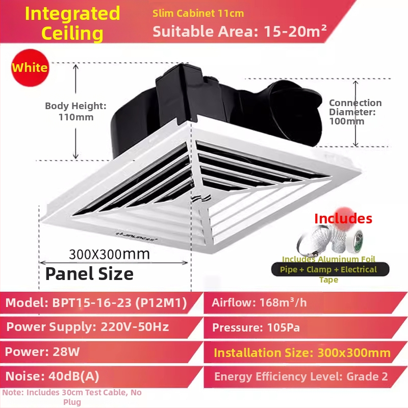 Jinling stropný výfukový ventilátor pre sadrokartónový strop, 30x30 cm, vetranie kúpeľne a toalety
