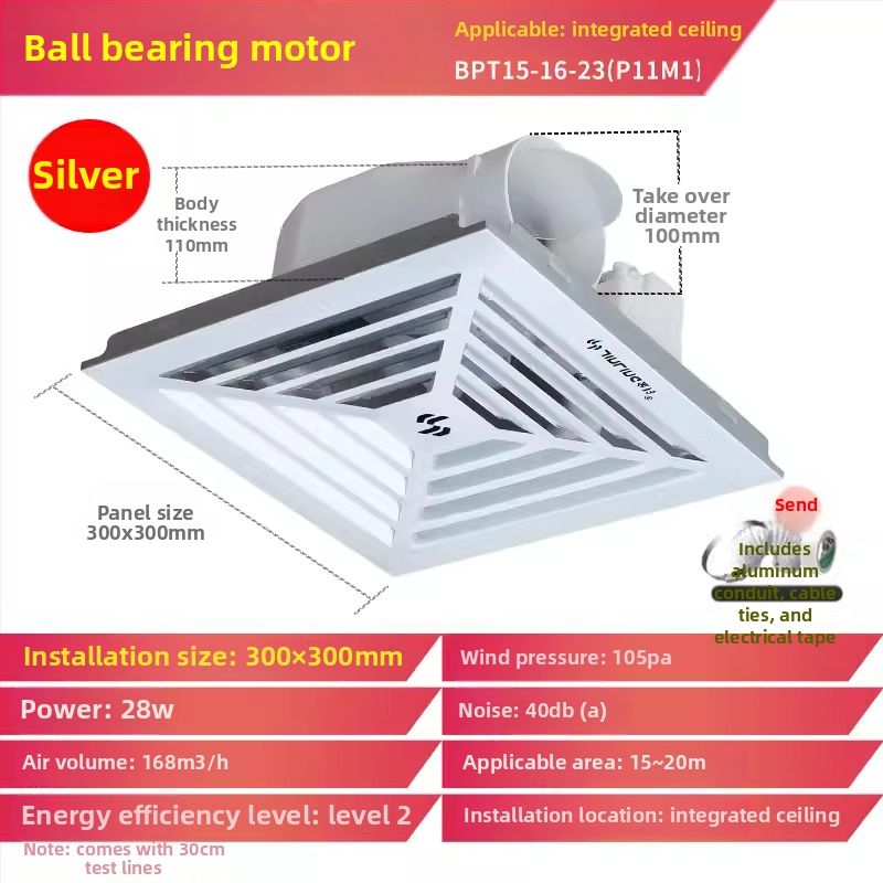 Jinling stropný výfukový ventilátor pre sadrokartónový strop, 30x30 cm, vetranie kúpeľne a toalety