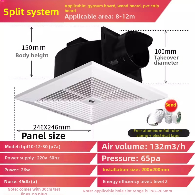 Jinling stropný výfukový ventilátor pre sadrokartónový strop, 30x30 cm, vetranie kúpeľne a toalety