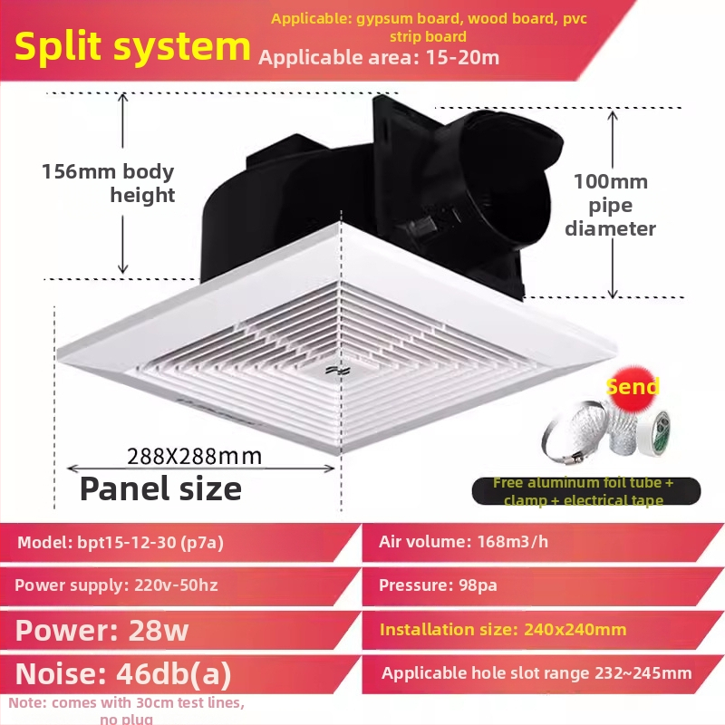Jinling stropný výfukový ventilátor pre sadrokartónový strop, 30x30 cm, vetranie kúpeľne a toalety