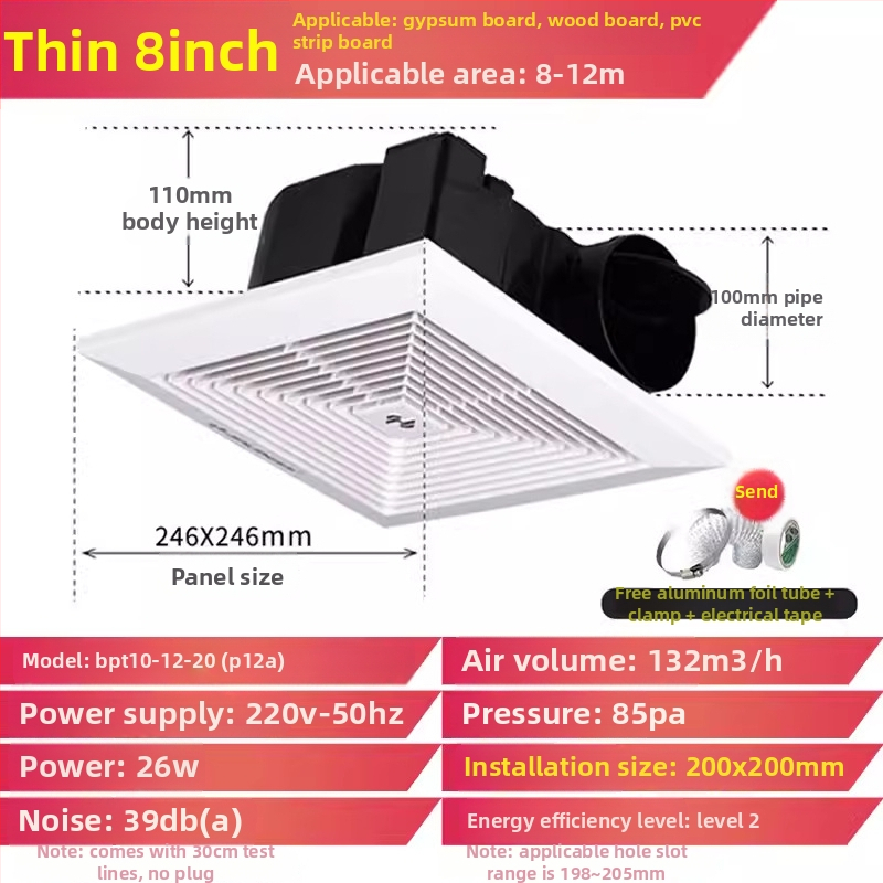 Jinling stropný výfukový ventilátor pre sadrokartónový strop, 30x30 cm, vetranie kúpeľne a toalety