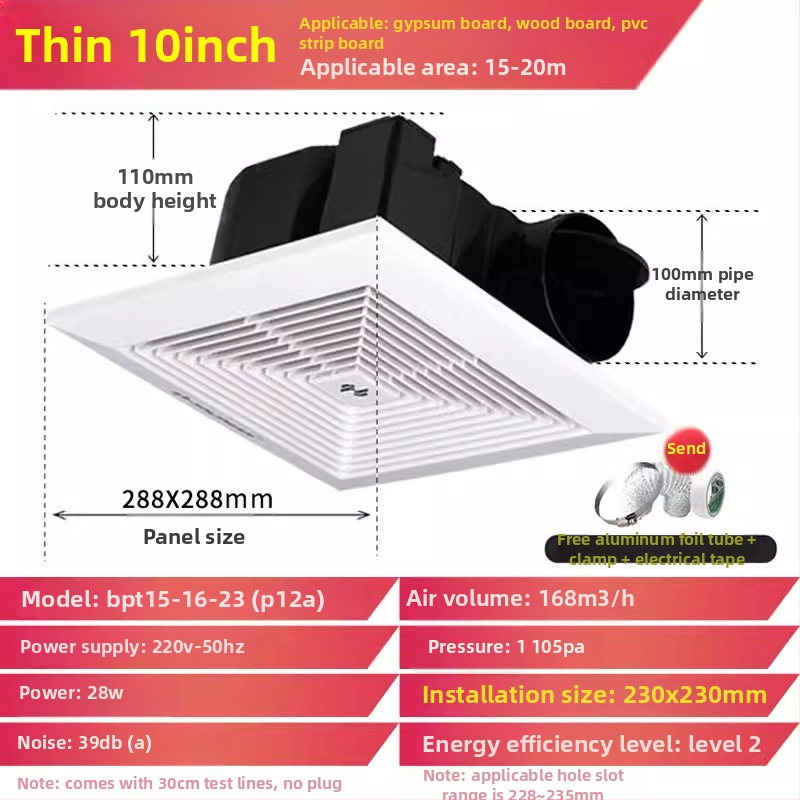 Jinling stropný výfukový ventilátor pre sadrokartónový strop, 30x30 cm, vetranie kúpeľne a toalety