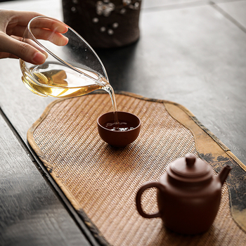 Bambusová tkaná podložka na čaj so xiangyun hodvábom na povrchu, malá čajová podložka z brokátu, čínske Zen dekorácie, tepelne izolované protišmykové príslušenstvo pre čajovú ceremóniu