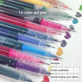 Sada 12 farebných gélových pier s tekutým atramentom, rollerball pero, rýchloschnúce, plynulé písanie pre poznámky