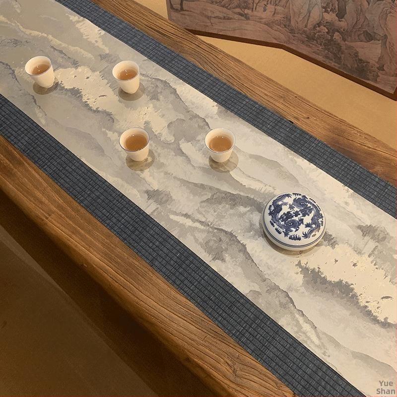 Japonský štýl čajového stolíka s brokárovým Jacquardom, obojstranný, vintage zen, vodeodolný bavlno-ľanový materiál, nový čínsky štýl čajového stola