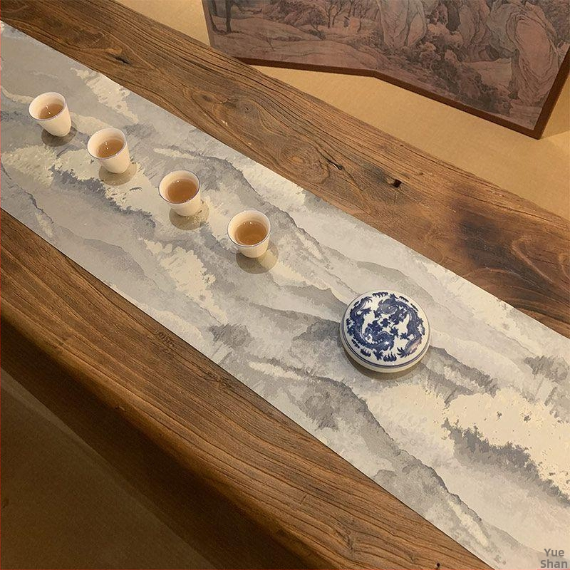 Japonský štýl čajového stolíka s brokárovým Jacquardom, obojstranný, vintage zen, vodeodolný bavlno-ľanový materiál, nový čínsky štýl čajového stola
