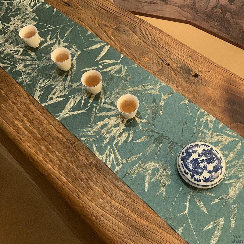 Japonský štýl čajového stolíka s brokárovým Jacquardom, obojstranný, vintage zen, vodeodolný bavlno-ľanový materiál, nový čínsky štýl čajového stola