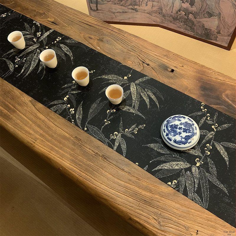 Japonský štýl čajového stolíka s brokárovým Jacquardom, obojstranný, vintage zen, vodeodolný bavlno-ľanový materiál, nový čínsky štýl čajového stola