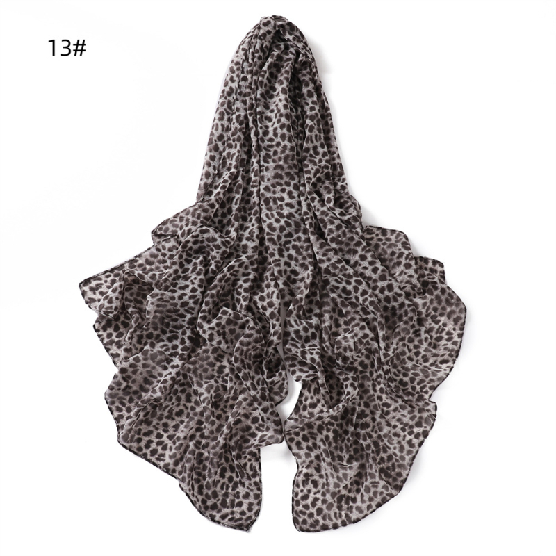 Gyöngyházfényű chiffon sál leopárd mintával és apró virágos kockás mintával, hosszú kendő nőknek, 70×175 cm, napvédelmi funkció