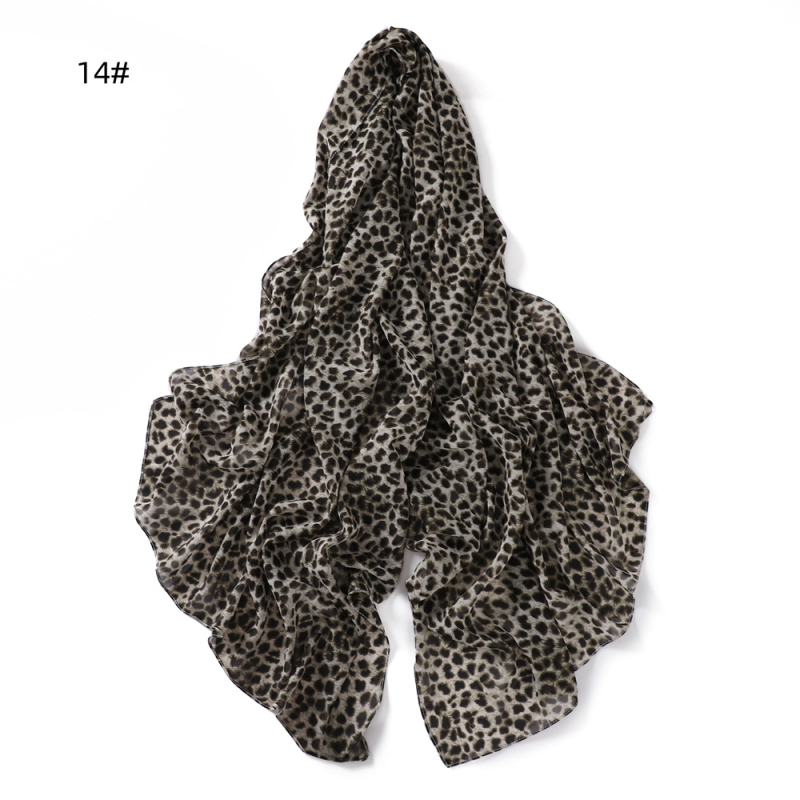 Gyöngyházfényű chiffon sál leopárd mintával és apró virágos kockás mintával, hosszú kendő nőknek, 70×175 cm, napvédelmi funkció