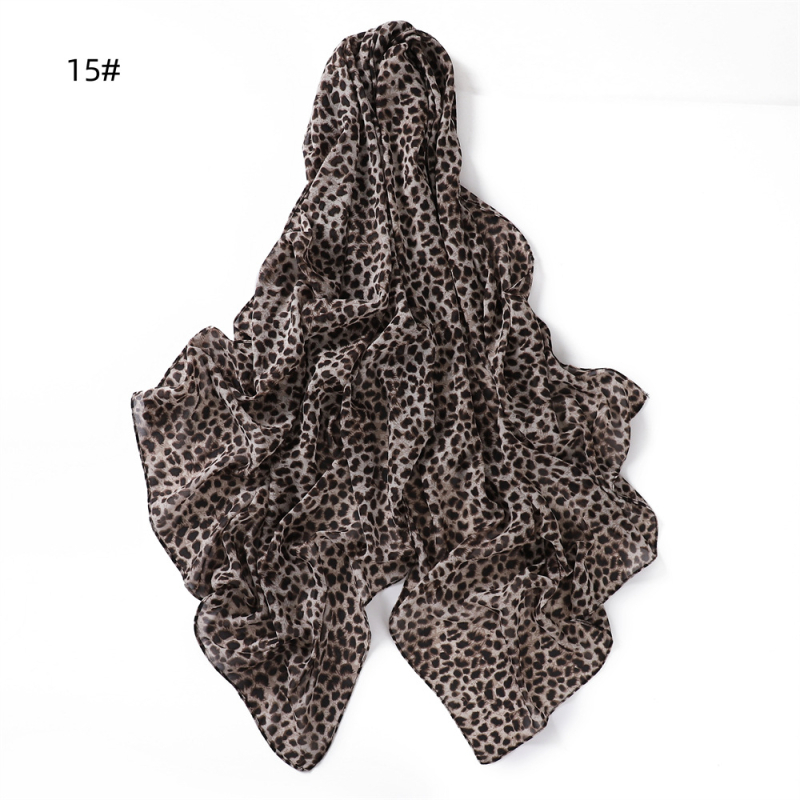 Gyöngyházfényű chiffon sál leopárd mintával és apró virágos kockás mintával, hosszú kendő nőknek, 70×175 cm, napvédelmi funkció