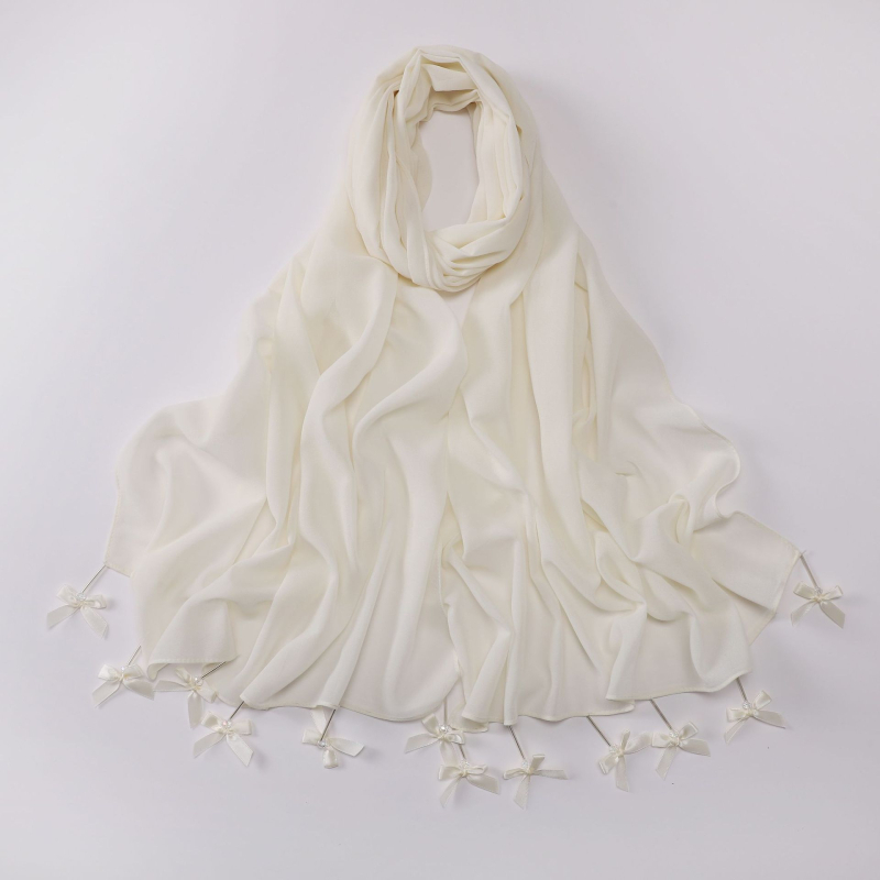 Kézzel varrt chiffon kendő üvegcsővel díszített masnival, hosszú; etnikus kisebbségi géz kendő fejkendő Malay friss stílusban
