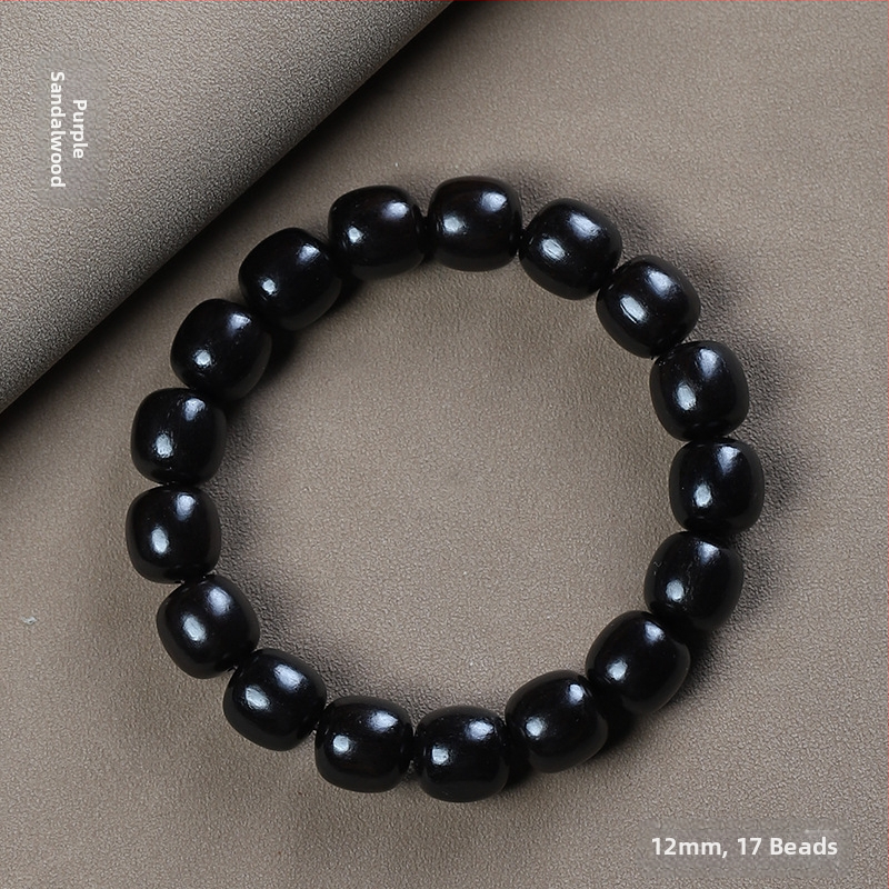 Brățară unisex din mărgele de lemn: santal și alte tipuri de lemn, mărgele cilindrice și abac, 12 mm, 17 mărgele, stil etnic, finisaj lustruit.