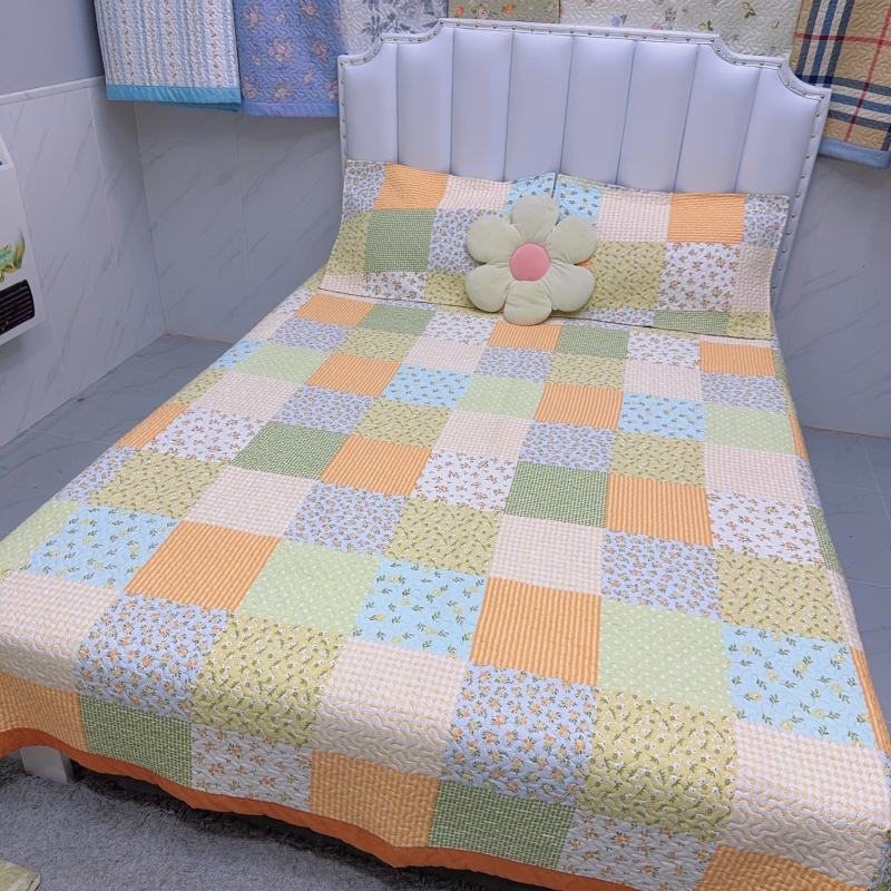 Geometrický set prehoz na posteľ a obliečok na vankúš, 200×230 cm, všetky ročné obdobia, hrubé prešívanie