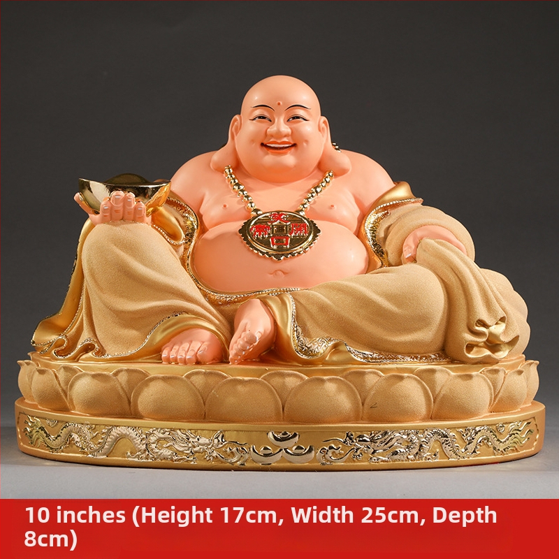 Socha Maitreya Budhu, červené oblečenie, veľké brucho, usmievavý Buddha pre domáce dekorácie, balená v drevenej krabičke
