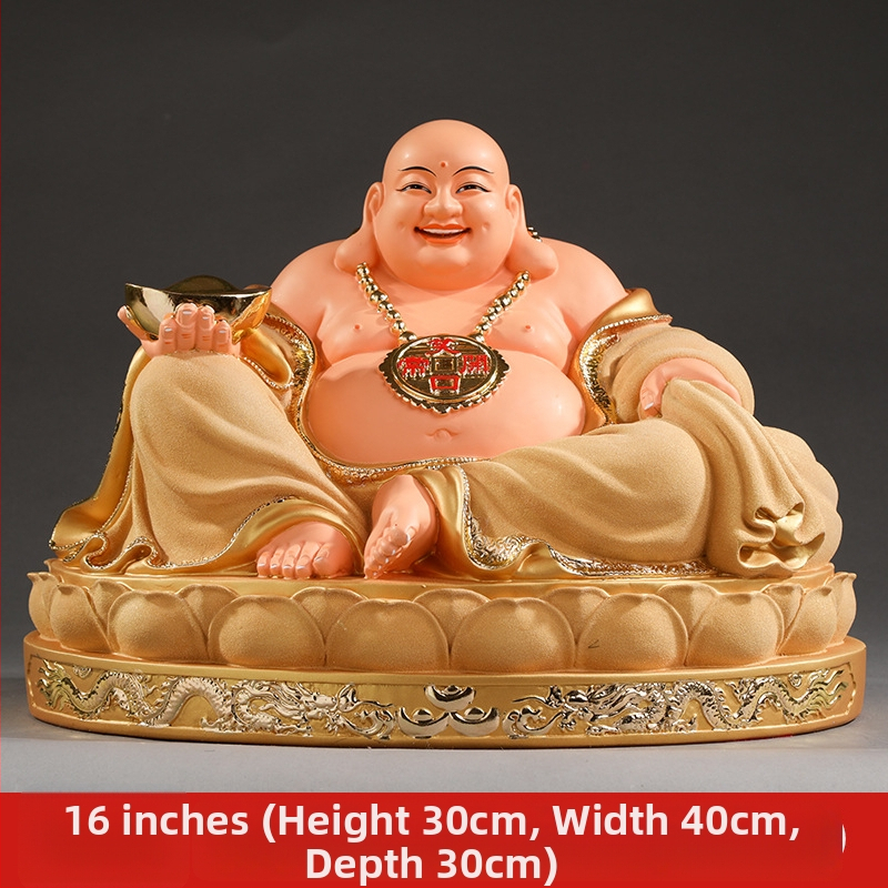 Socha Maitreya Budhu, červené oblečenie, veľké brucho, usmievavý Buddha pre domáce dekorácie, balená v drevenej krabičke
