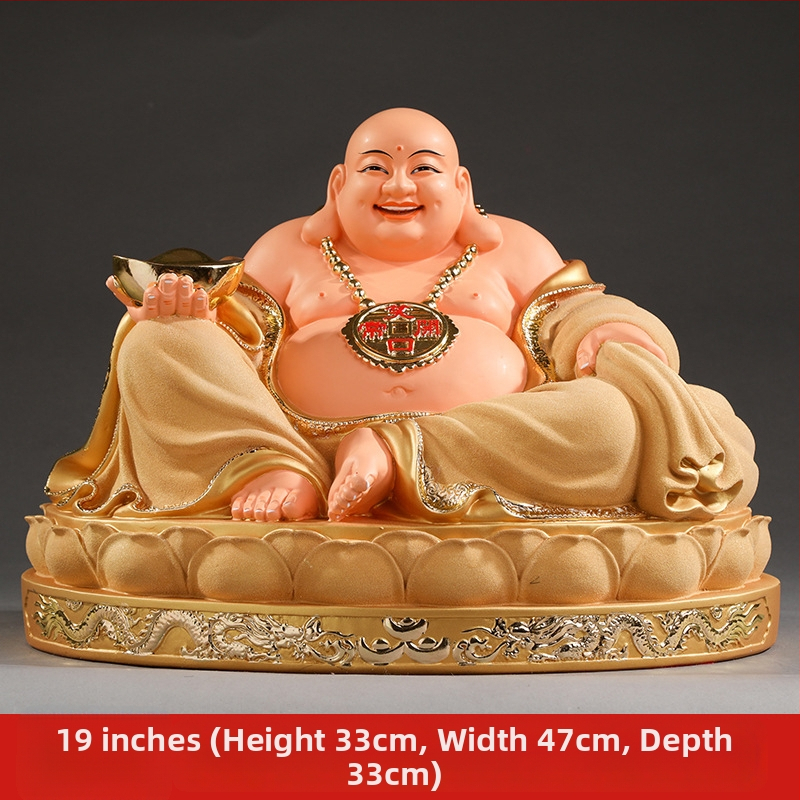 Socha Maitreya Budhu, červené oblečenie, veľké brucho, usmievavý Buddha pre domáce dekorácie, balená v drevenej krabičke