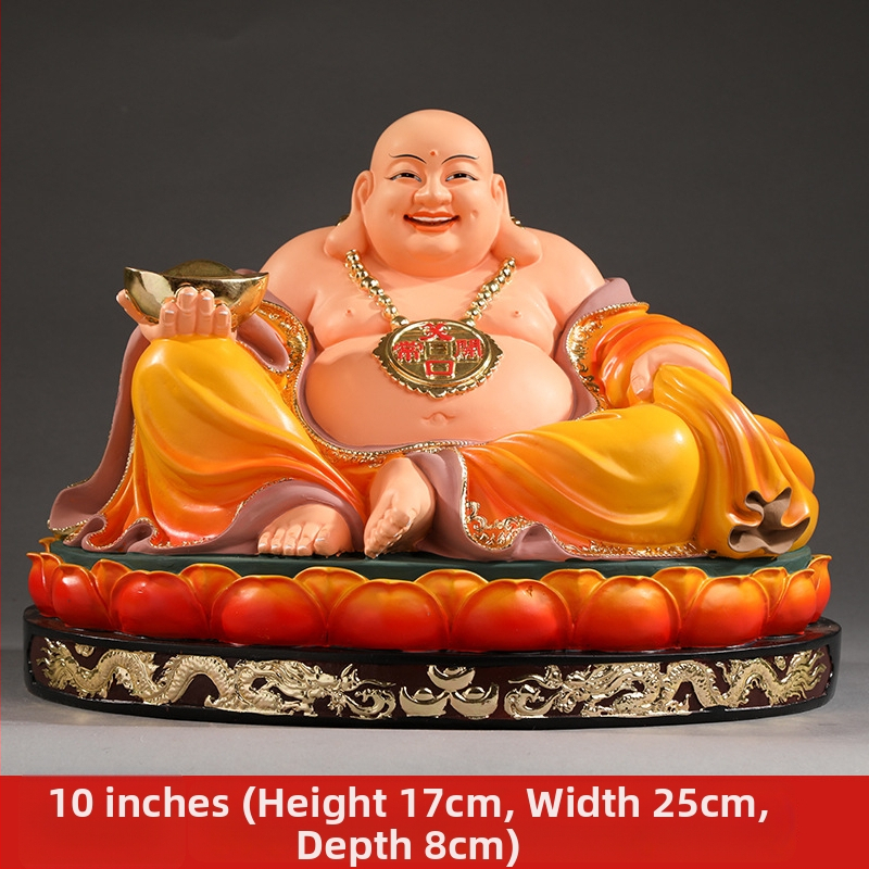 Socha Maitreya Budhu, červené oblečenie, veľké brucho, usmievavý Buddha pre domáce dekorácie, balená v drevenej krabičke