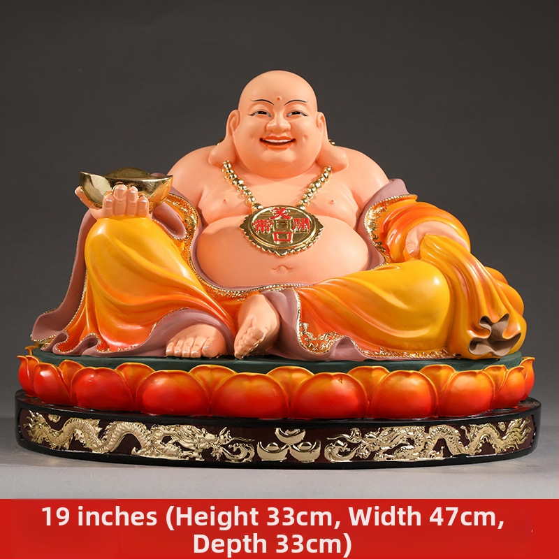 Socha Maitreya Budhu, červené oblečenie, veľké brucho, usmievavý Buddha pre domáce dekorácie, balená v drevenej krabičke