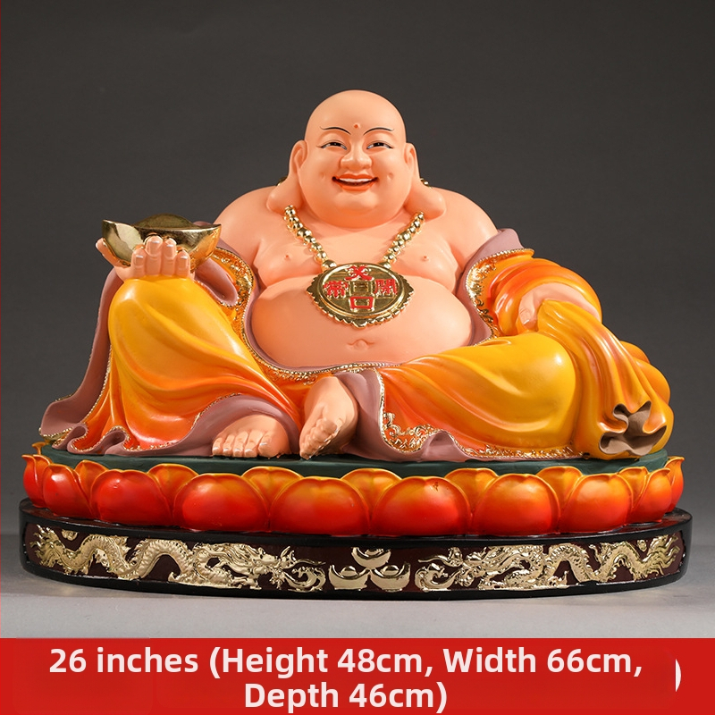 Socha Maitreya Budhu, červené oblečenie, veľké brucho, usmievavý Buddha pre domáce dekorácie, balená v drevenej krabičke